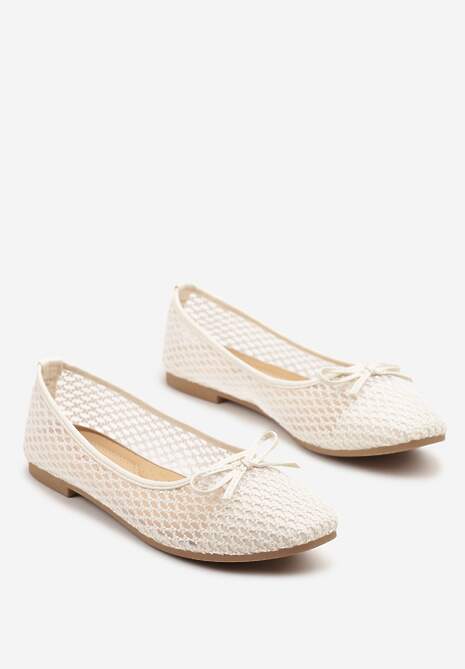 Beżowe Siateczkowe Balerinki z Ozdobną Kokardką Nairisola