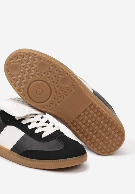 Czarne Sznurowane Płaskie Sneakersy z Geometrycznym Wzorem Felilva
