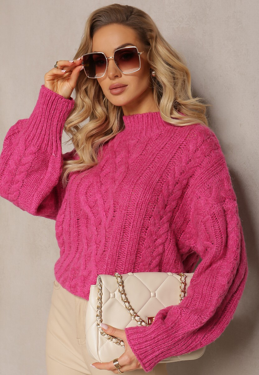 Fuksjowy Luźny Golf w Ozdobny Splot Atterta