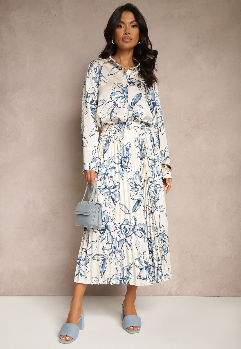 Biało-Niebieska Koszula z Wiskozą i Kwiatowym Wzorem Fenellea