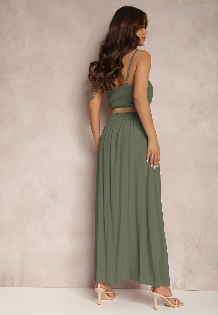 Ciemnozielona Sukienka z Paskiem Auxonia