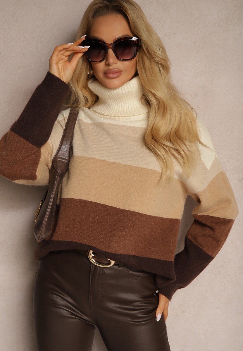 Beżowy Golf z Kaszmirem i Wiskozą Azinita