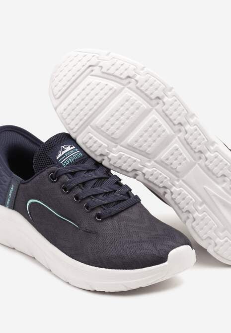Granatowo-Miętowe Buty Sportowe Sneakersy z Ozdobnym Tłoczeniem na Pięcie i Napisem Darilen