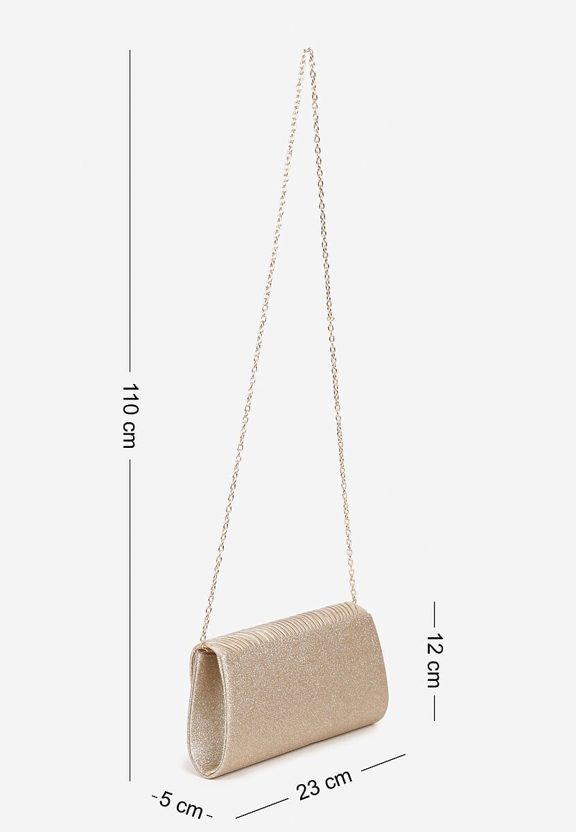 Złota Torebka Kopertówka Ozdobiona Tłoczeniem i Brokatem Delatira