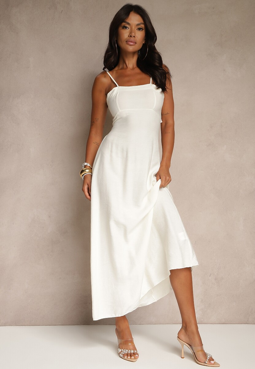 Biała Sukienka z Wiskozą o Rozkloszowanym Kroju Merelessa