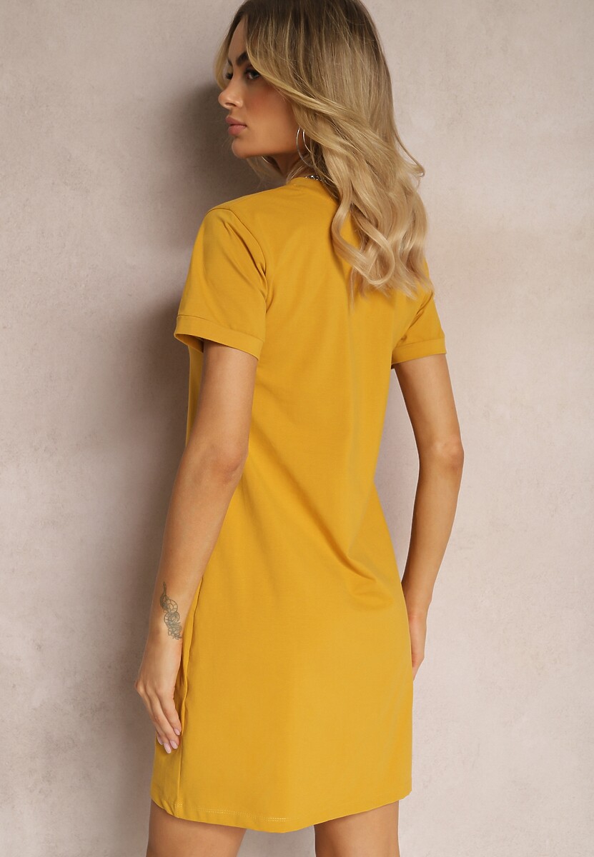 Żółta T-shirtowa Sukienka Sportowo-Casualowa z Elastycznej Bawełny Starlin