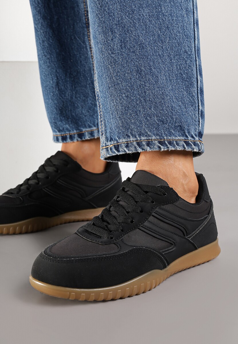 Czarne Sneakersy Tenisówki z Geometrycznym Motywem Fesindia