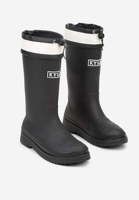 Czarne Kalosze Ozdobione Napisem ze Ściągaczem przy Cholewce Voslia