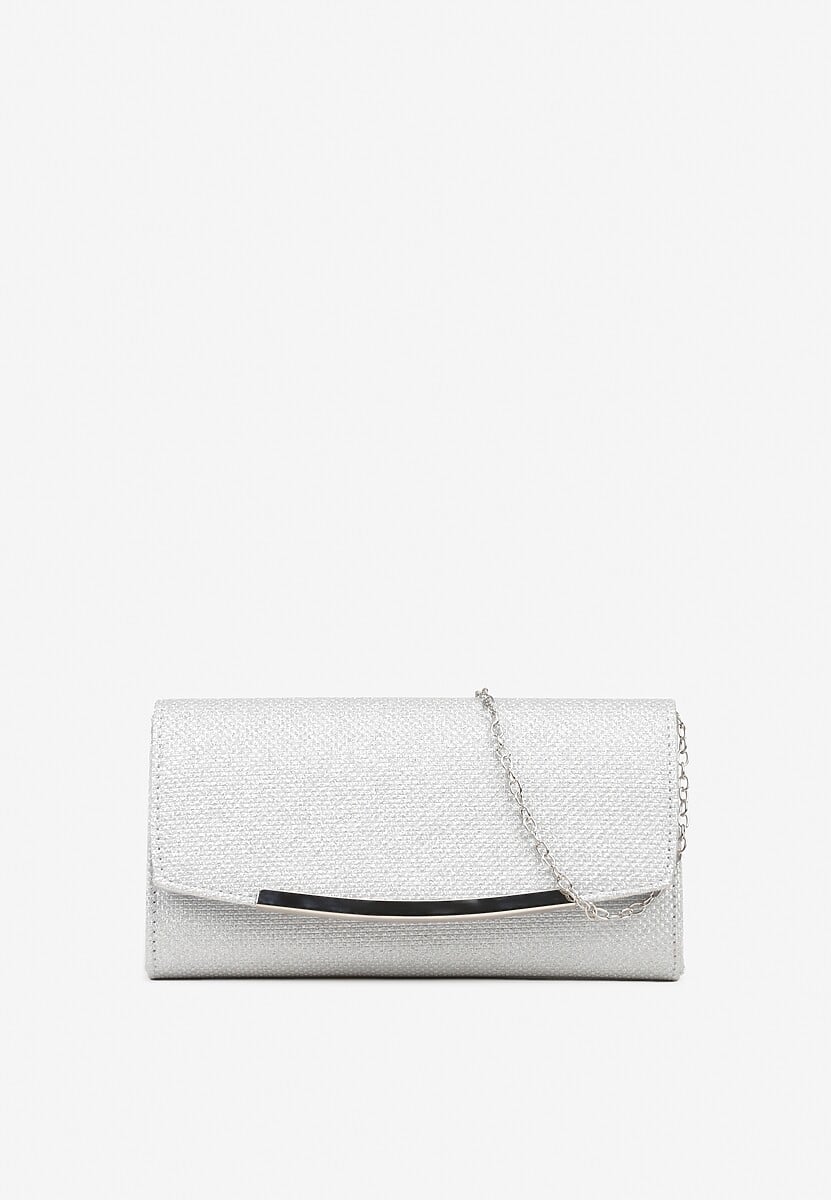 Srebrna Torebka Kopertówka z Łańcuszkiem Zdobiona Brokatem i Aplikacją Galilena