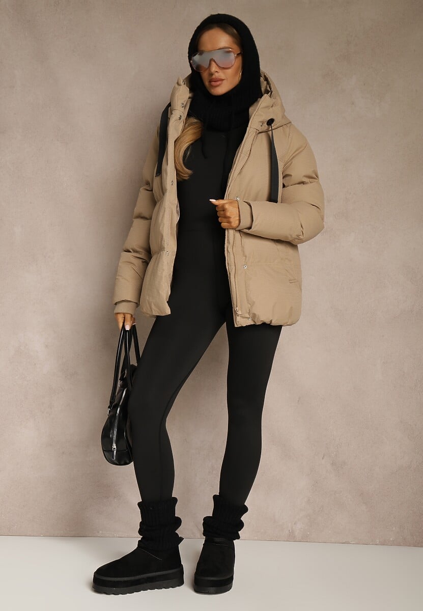 Ciemnobeżowa Kurtka Basic Pikowana z Nieodpinanym Kapturem Vertirya