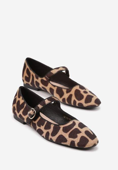 Panterkowe Balerinki Vices z Wkładką ze Skóry Naturalnej i Paskiem Nalisare