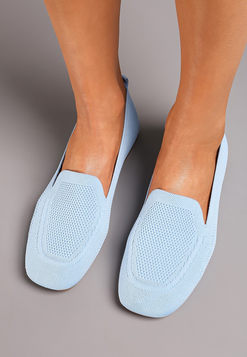 Jasnoniebieskie Casualowe Mokasyny na Płaskiej Podeszwie Ozdobione Perforacją Klanesha