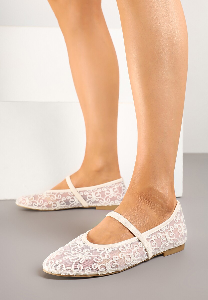 Różowe Transparentne Balerinki Vices z Haftem i Paskiem Nilovianna