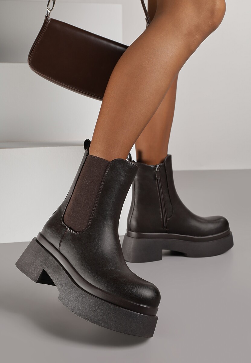 Czarno-Białe Botki Sztyblety na Platformie Tevirka