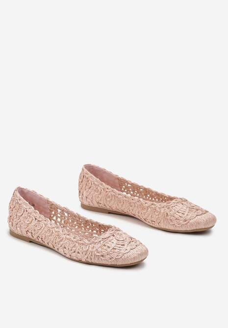 Różowe Balerinki na Płaskiej Podeszwie z Ażurowym Wzorem z Plecionki Erolani