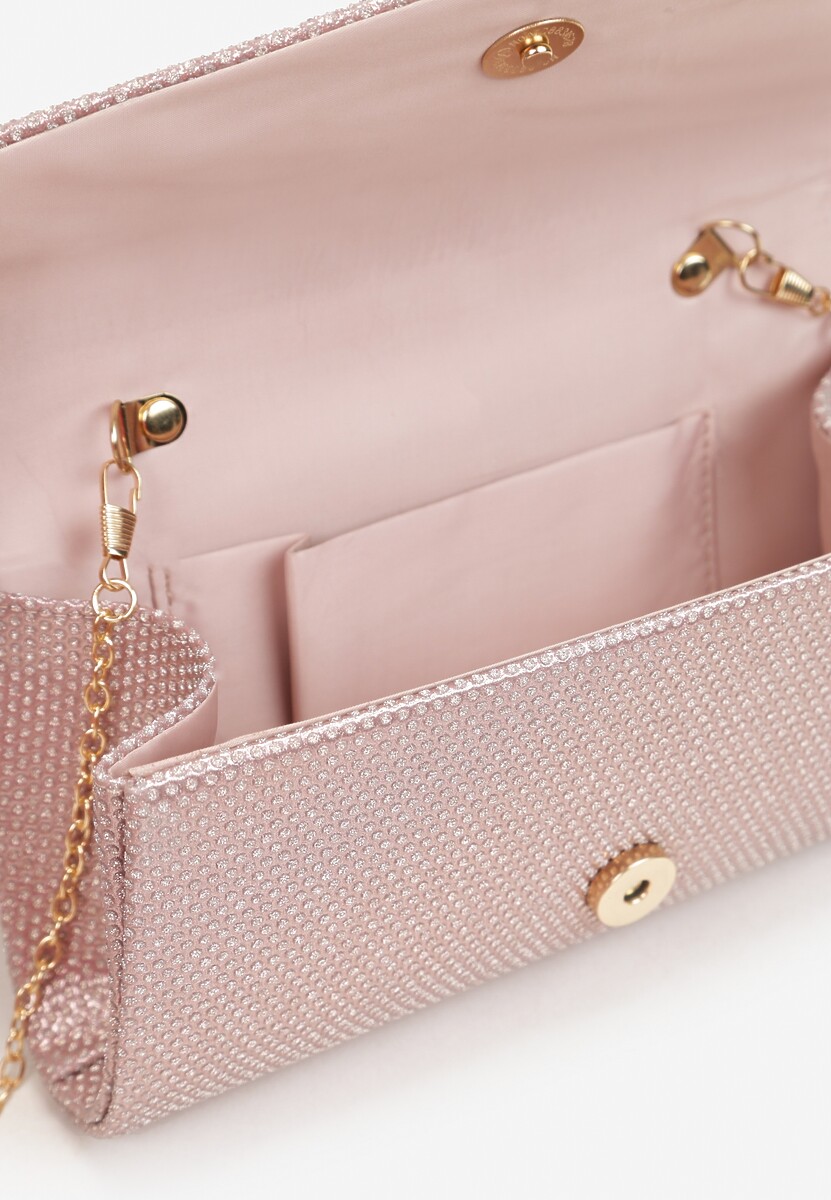 Szampańska Torebka o Fasonie Kopertówki z Brokatowym Zdobieniem Gracenia