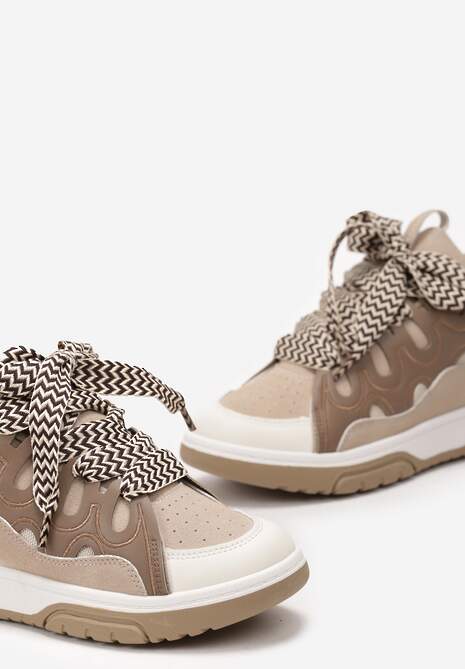 Ciemnobeżowe Sneakersy z Szerokimi Sznurówkami Nolita