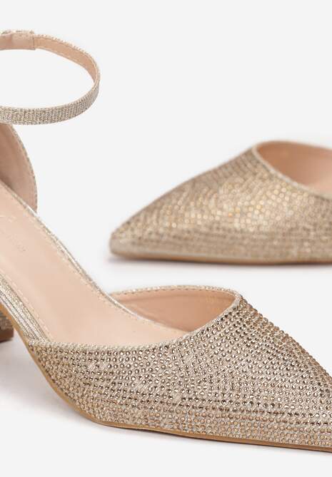 Złote Brokatowe Czółenka na Słupku z Cyrkoniami Zannin