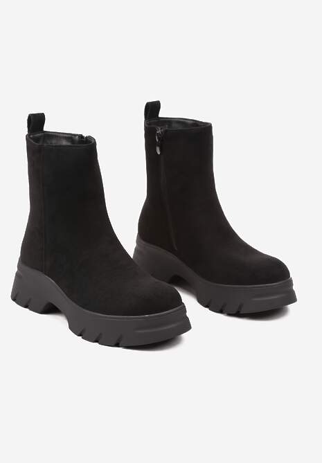Czarne Casualowe Botki z Ekozamszu na Platformie Naolara