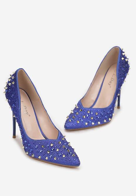 Niebieskie Szpilki Satynowe z Cyrkoniami Kimi