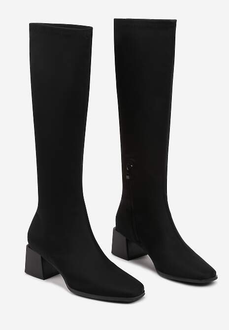 Czarne Kozaki na Słupku z Kwadratowym Noskiem Terilaye