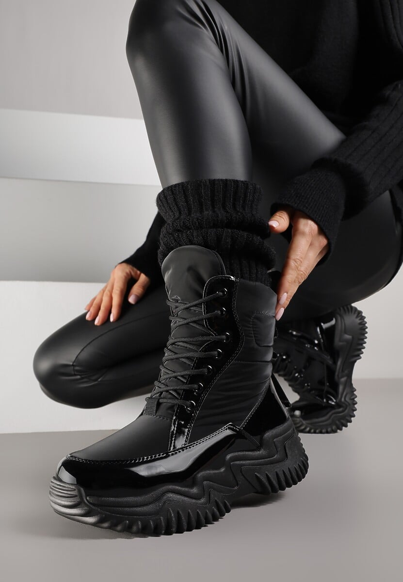 Czerwone Śniegowce VICES ze Sznurowaną Cholewką i Tłoczoną Platformą Reinavia