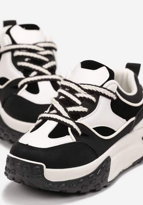 Czarne Sneakersy z Plecionymi Sznurówkami Georhita