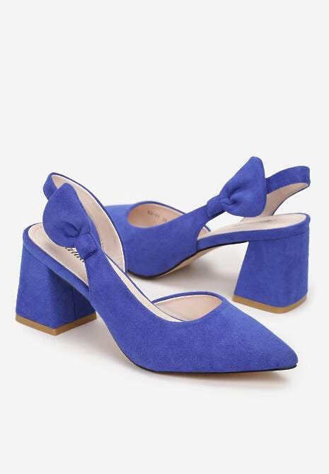 Niebieskie Czółenka na Słupku ze Szpiczastym Noskiem i Kokardką Kimara