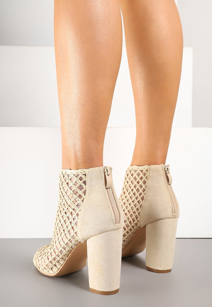 Beżowe Siateczkowe Botki Vices na Słupku Sovhira