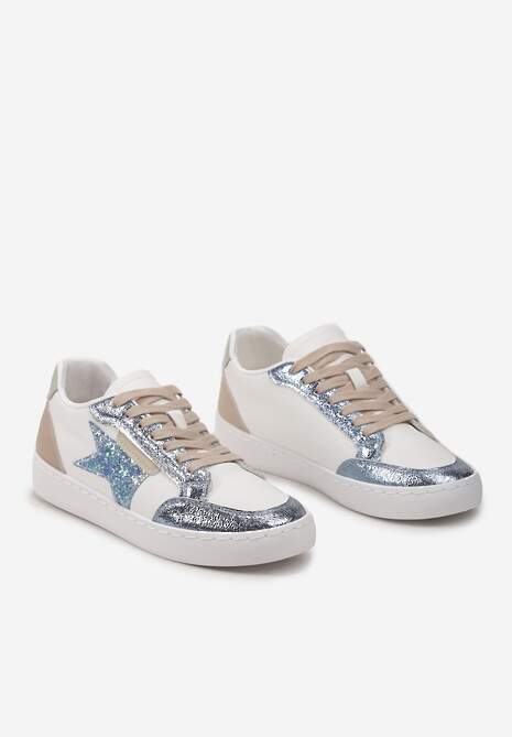 Niebieskie Sneakersy z Brokatowymi Wstawkami i Gwiazdką Reniva