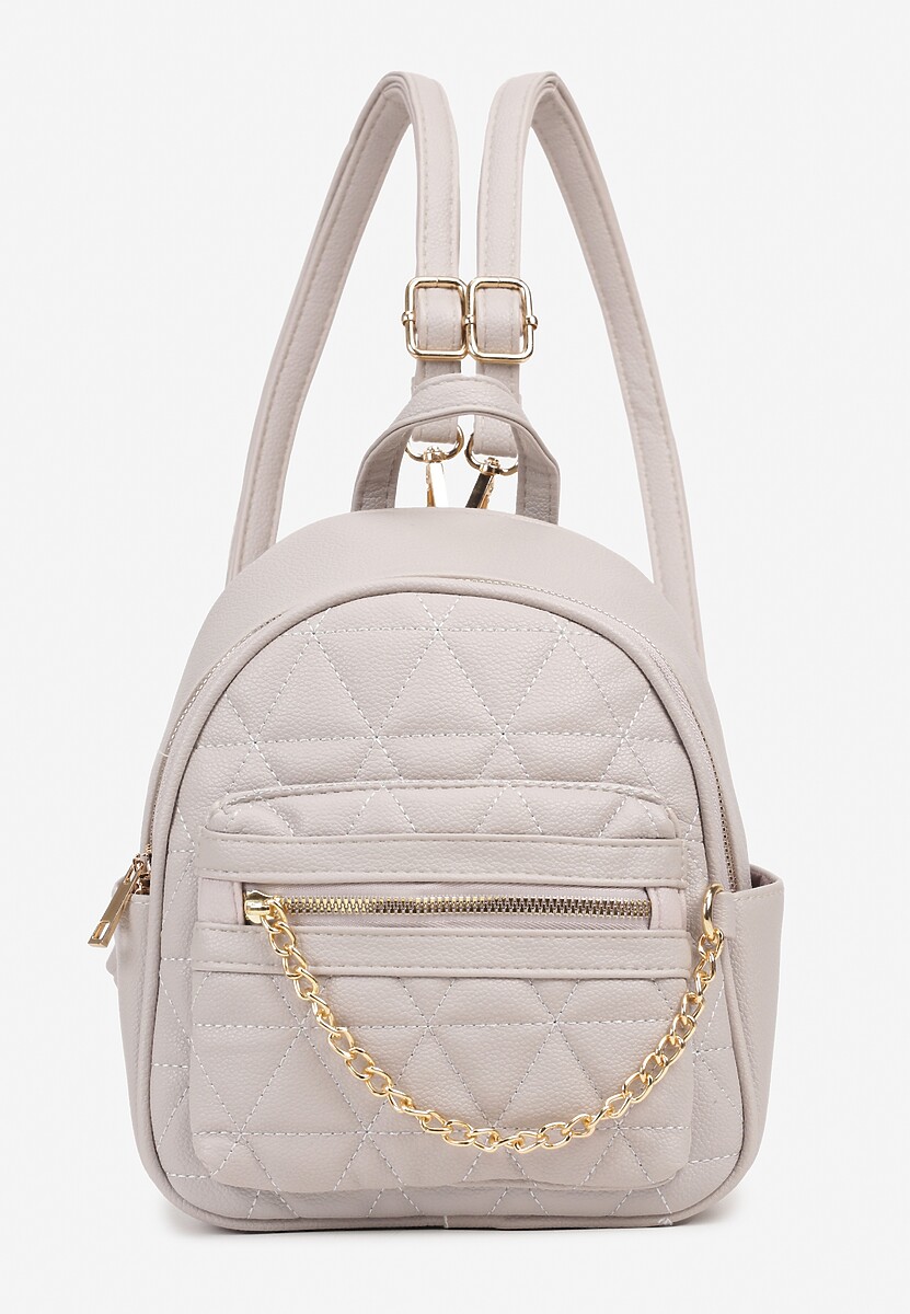 Szary Plecak Ozdobiony Pikowaniem i Łańcuszkiem z Regulowanymi Odpinanymi Paskami Nelanise