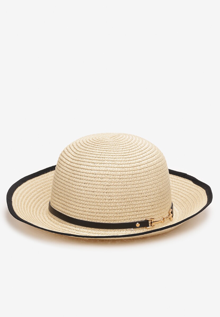 Beżowy Pleciony Kapelusz z Ozdobnym Paskiem Fluzia