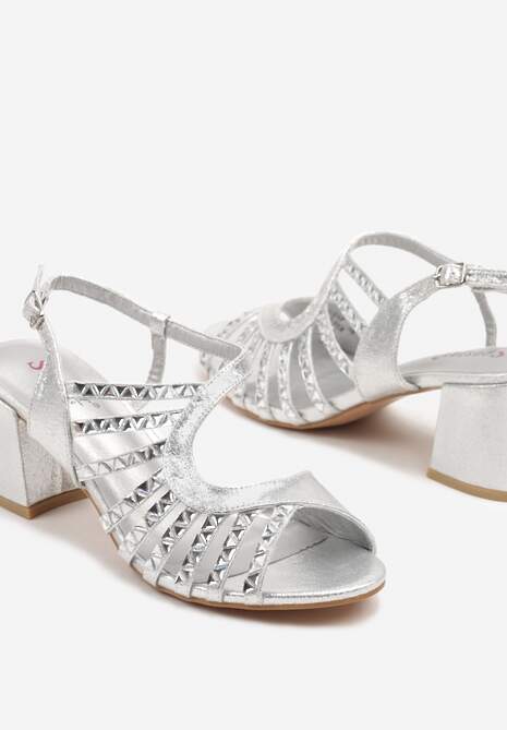 Srebrne Sandały na Słupku z Cyrkoniowymi Paskami Asvivis