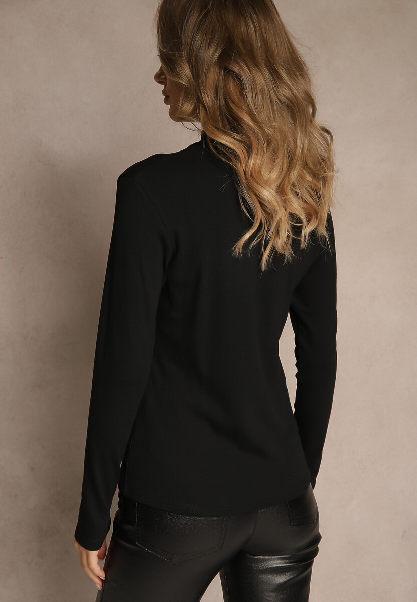 Czarna Casualowa Bluzka z Golfem Longsleeve Ralaia
