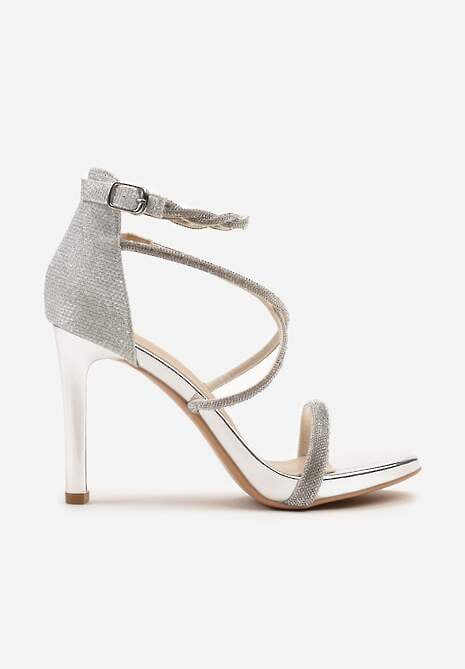 Srebrne  Sandały na Szpilce z Cyrkoniami Sadevorelle