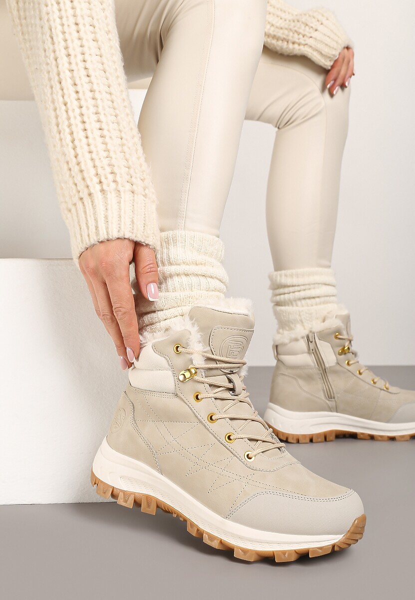 Jasnoszare Traperki na Tłoczonej Platformie ze Sznurowaniem Zinlatta