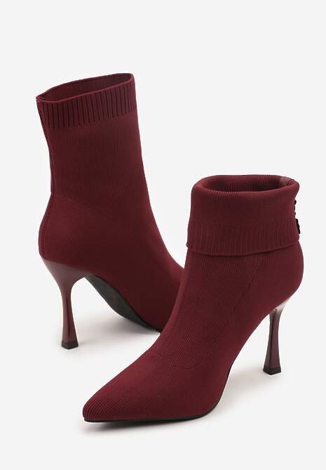 Bordowe Botki na Szpilce Vices z Elastyczną Cholewką Nallafia