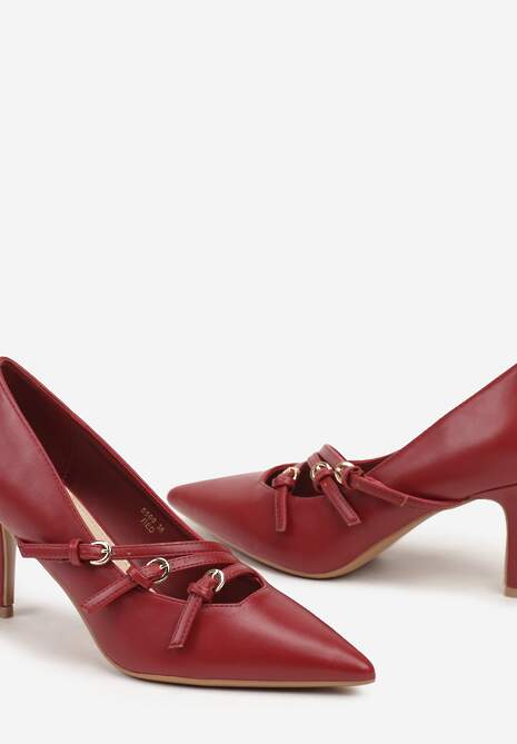 Bordowe Czółenka na Szpilce Ozdobione Paskami Relabina