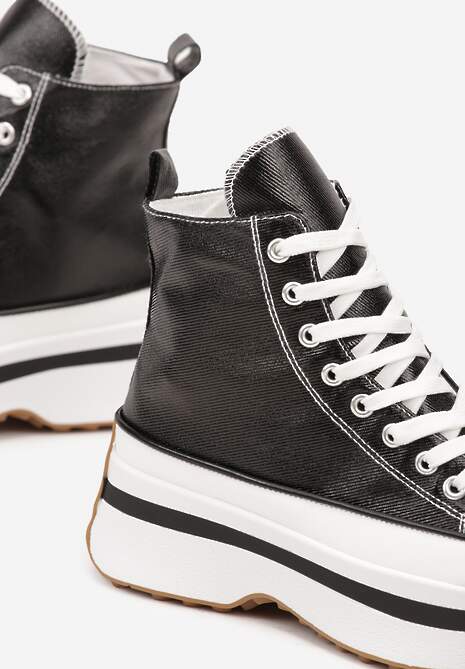 Czarne Sznurowane Trampki za Kostkę na Platformie Ealsevia