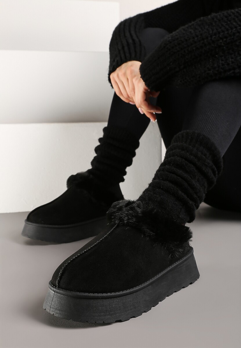 Beżowe Śniegowce na Platformie Ozdobione Futerkiem i Paskiem na Pięcie Inarine