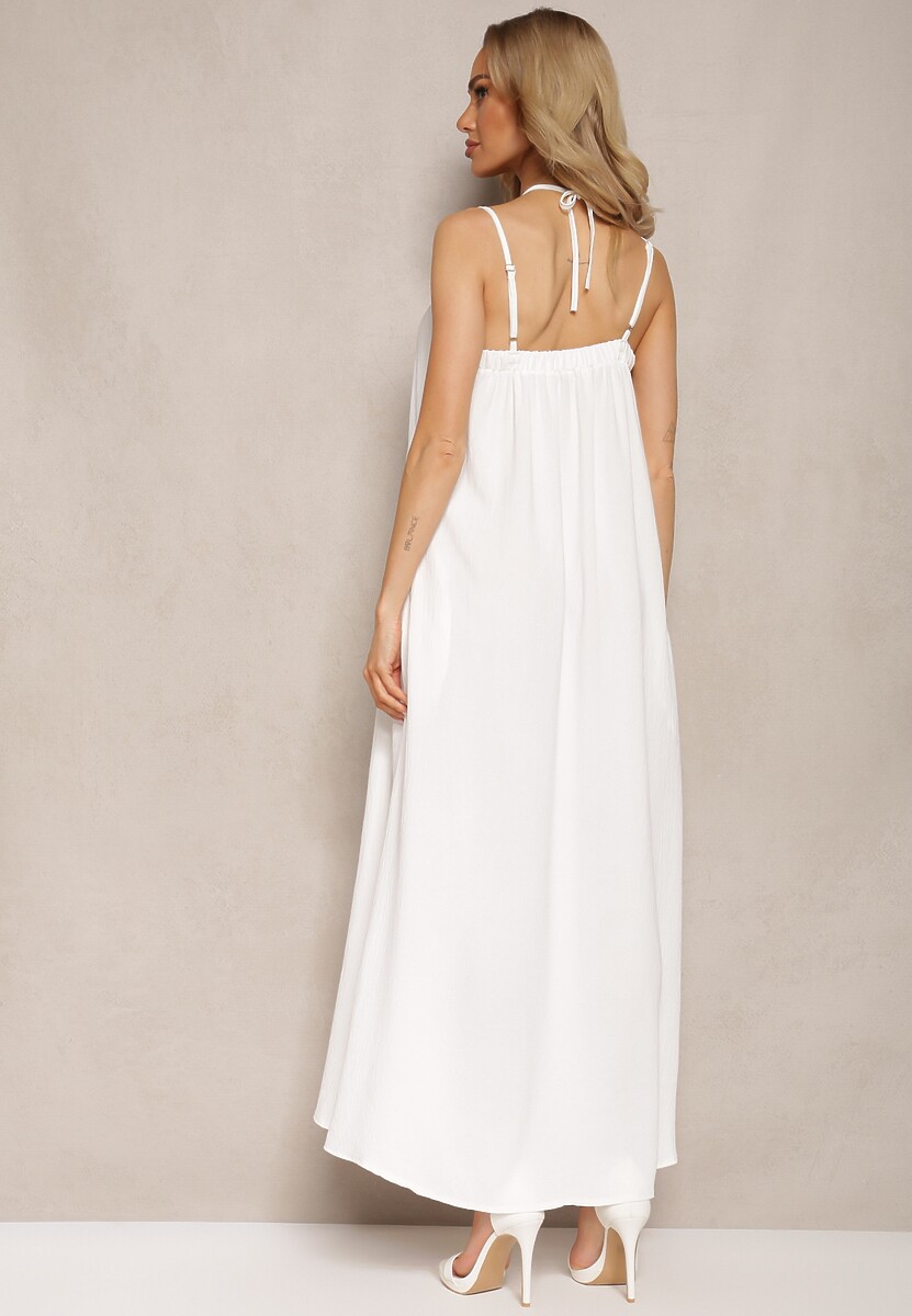 Biała Sukienka z Regulowanymi Ramiączkami i Wiązaniem przy Szyi Qloenma