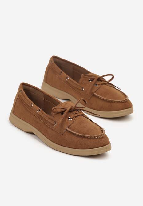 Jasnobrązowe Mokasyny ze Sznurowaniem i Kokardką Rilamala
