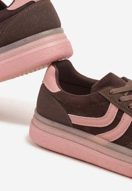 Brązowe Sneakersy Typu Kultowe Tenisówki na Niskiej Platformie Olritia