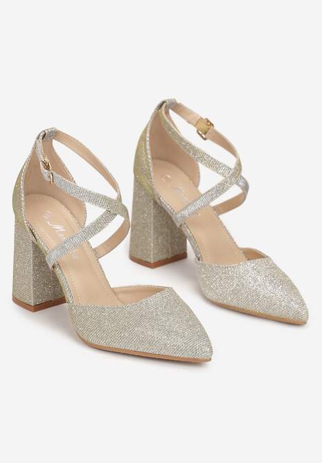 Złote Czółenka z Brokatem na Słupku Etisa