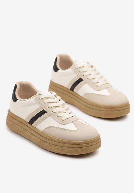 Beżowo-Czarne Sneakersy Kultowe Tenisówki na Grubej Podeszwie Ozdobione Wzorem w Panterkę Gonelis