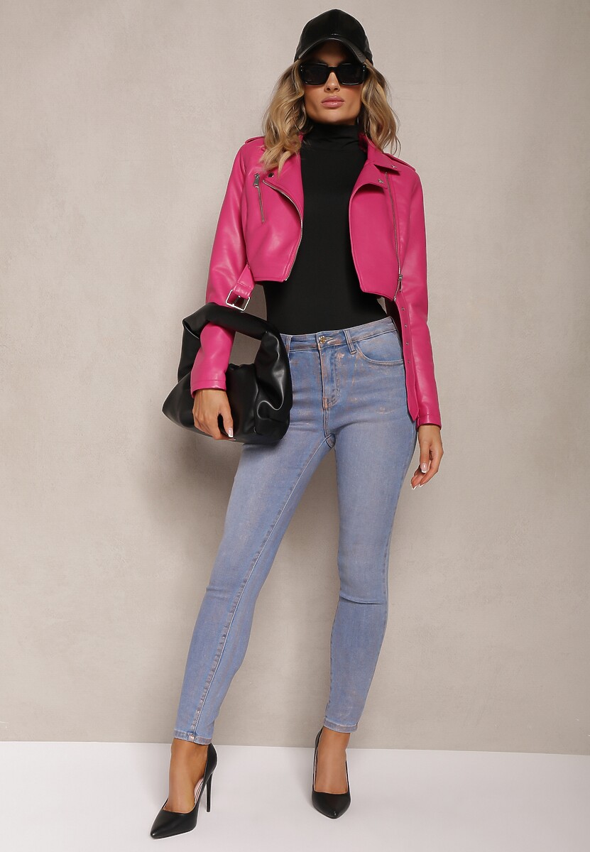 Jasnoniebieskie Jeansy Skinny z Przejaśnieniami ze Złotej Farby Tilacema