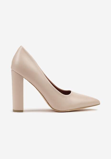 Beżowe Klasyczne Czółenka Vices na Słupkowym Obcasie ze Skórzaną Wkładką Divira