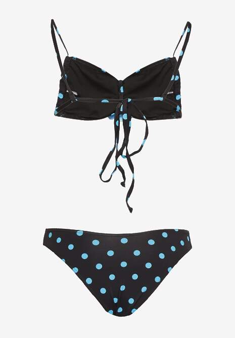 Jasnoniebieskie Bikini w Grochy z Kwiatowymi Aplikacjami Biustonosz i Figi Loritia