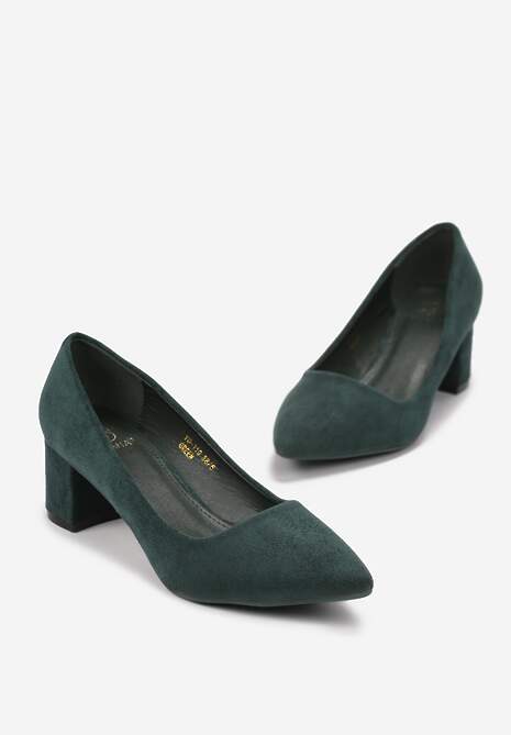 Ciemnozielone Casualowe Czółenka na Słupku Bastien