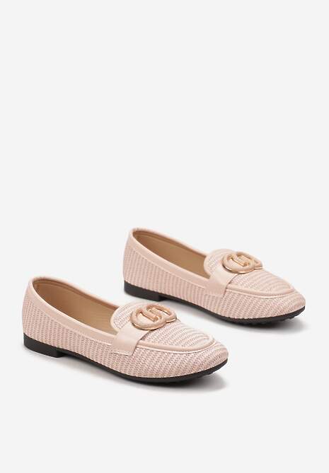 Różowe Mokasyny z Ekoskóry Ozdobione Metalicznymi Kółeczkami i Paskami Nerival